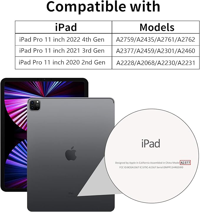 Wenlaty Case Compatible with iPad Pro 11 Inch 4th/3rd/2nd Generation with Pencil Holder, for iPad Pro 11 Case 2022/2021/2020, Trifold Slim Protective Cover with Soft TPU Back, Auto Wake/Sleep, Black