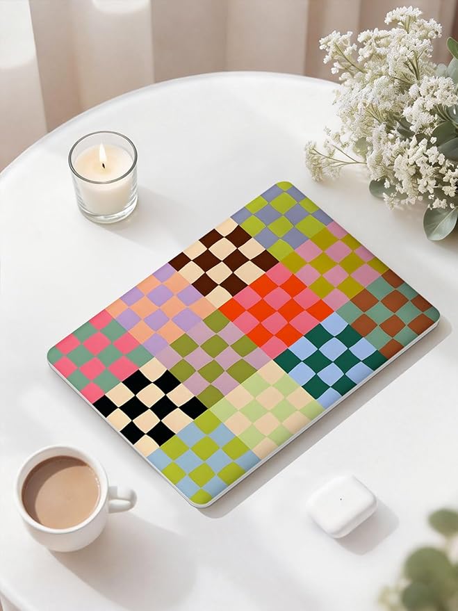 Seorsok Compatible with New MacBook Air 13.6 inch Case M4 M3 M2 2025 2024-2022 Release A3240 A2681 A3113 Touch ID,Cute Color Grids Plastic Hard Shell Case with Keyboard Cover,Retro Checkered