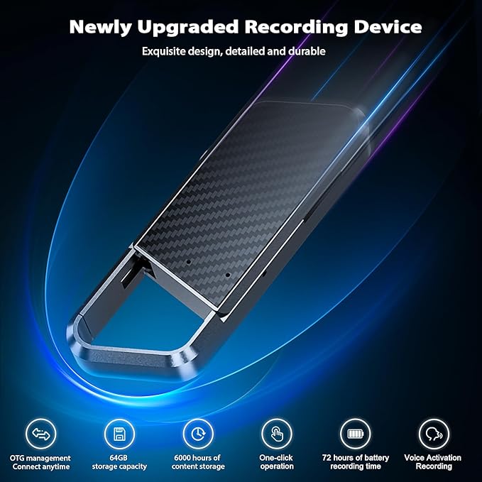 Portable Voice Recorder - Recording Device with Noise Reduction DSP 5.0 Vioce Activated Recorder with Playback, Audio Recorder for Lecture/Meeting -64G