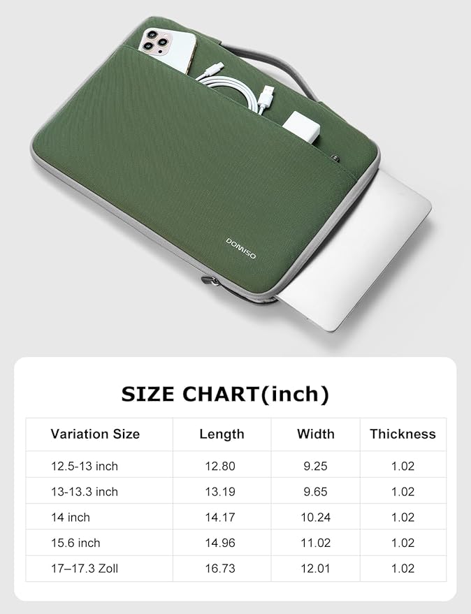 DOMISO 17.3 inch Laptop Case Sleeve Protective Cover Compatible with 17.3 inch HP Pavilion Envy 17/Lenovo IdeaPad/Acer/ASUS/Dell/Alienware/LG Gram,Water Resistant Computer Bag,Avocado Green