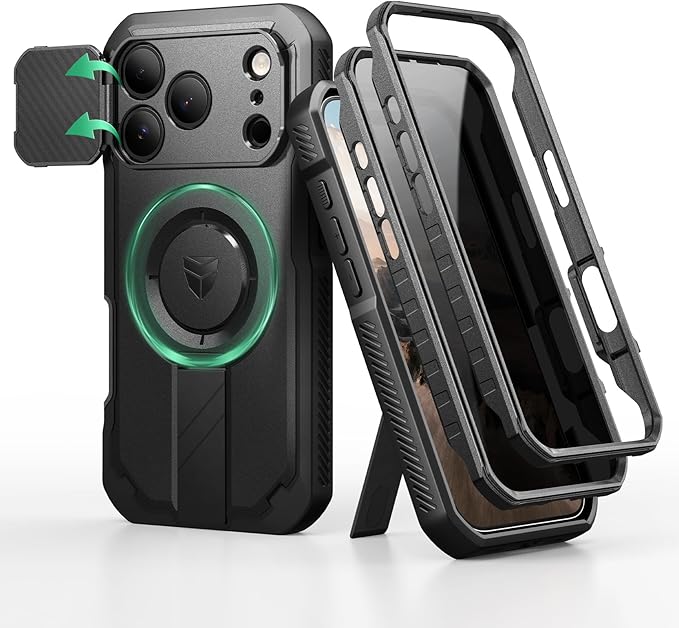 Dexnor for iPhone 17 Pro Case with Privacy Screen Protector, [2 Front Frame & Built-in Flip Camera Cover & Kickstand], Compatible with MagSafe, Heavy-Duty Rugged Shockproof Case, 6.3 inch Black