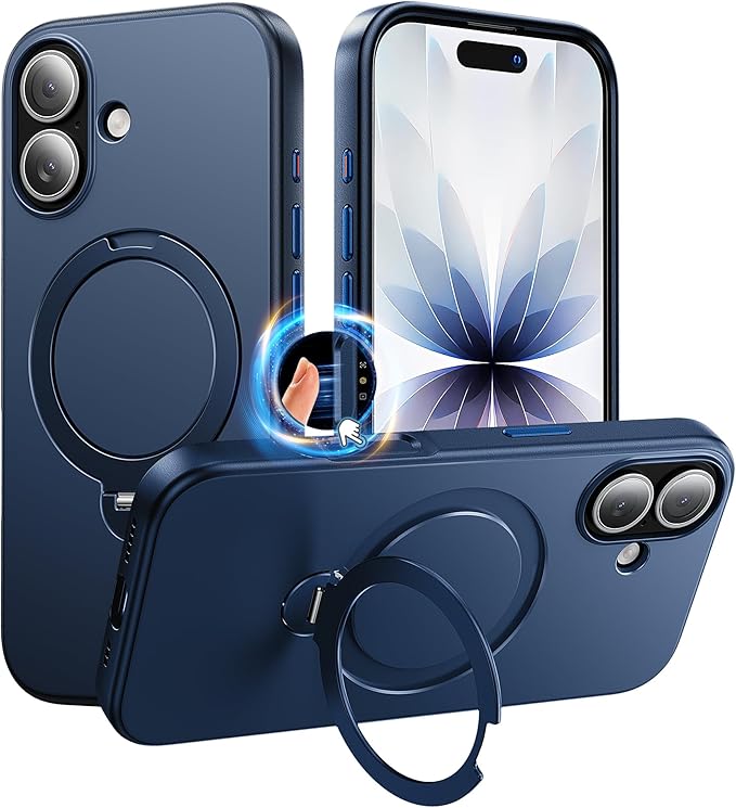 360°Ring Stand for iPhone 17 Case, Compatible with MagSafe, Military-Grade Protective,Anti-Yellowing, Scratch-Resistant Back Cover Phone Case for iPhone 17 6.3", Blue