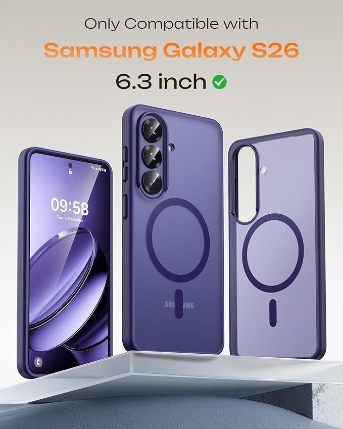 TOCOL for Samsung Galaxy S26 Case, Compatible with Magsafe, Full Camera Protection, Built-in Magnetic Ring, Drop Protection, Translucent Matte Phone Case for S26 6.3 inch (Midnight Purple)