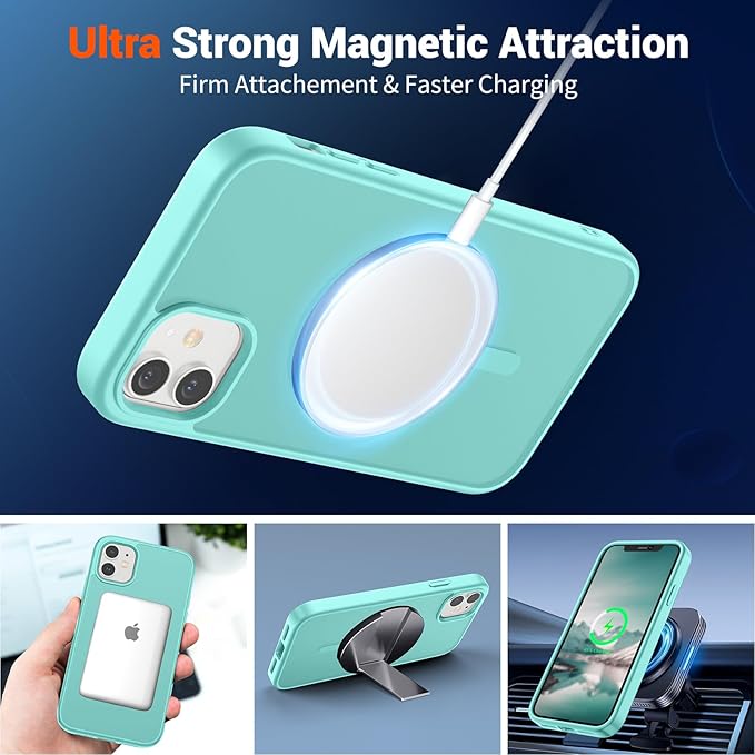 SUPFINE Magnetic for iPhone 12 Case/iPhone 12 Pro Case (Compatible with MagSafe)(Military Grade Drop Protection) Slim Translucent Matte Shockproof with Anti-Fingerprint Phone Case,Blue Green