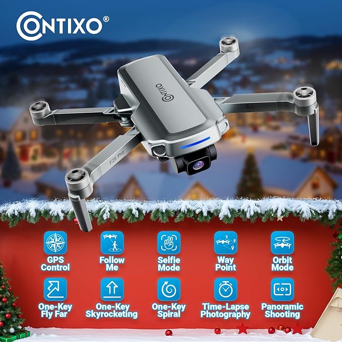 Contixo Mini GPS Drone With 4K Camera, 25 Mins Flight Brushless Motor, Way Point Orbit Mode, Follow Me RC Drones FPV Foldable Quadcopter For Beginner Adults Teenagers Kids