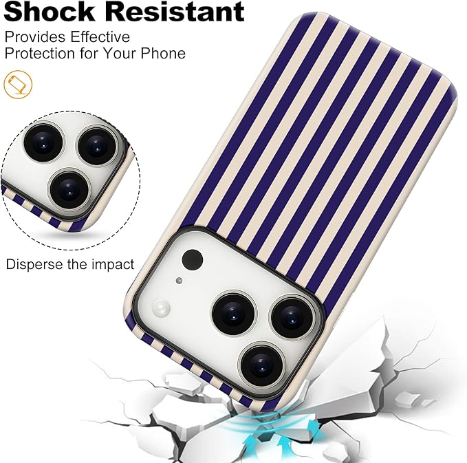 Magnetic for iPhone 17 Pro Max Case Cute Stripes Phone Case, Shockproof Slim TPU and Hard PC Protective Phone Cover Compatible with MagSafe Designed for Women Girls, Deep Purple
