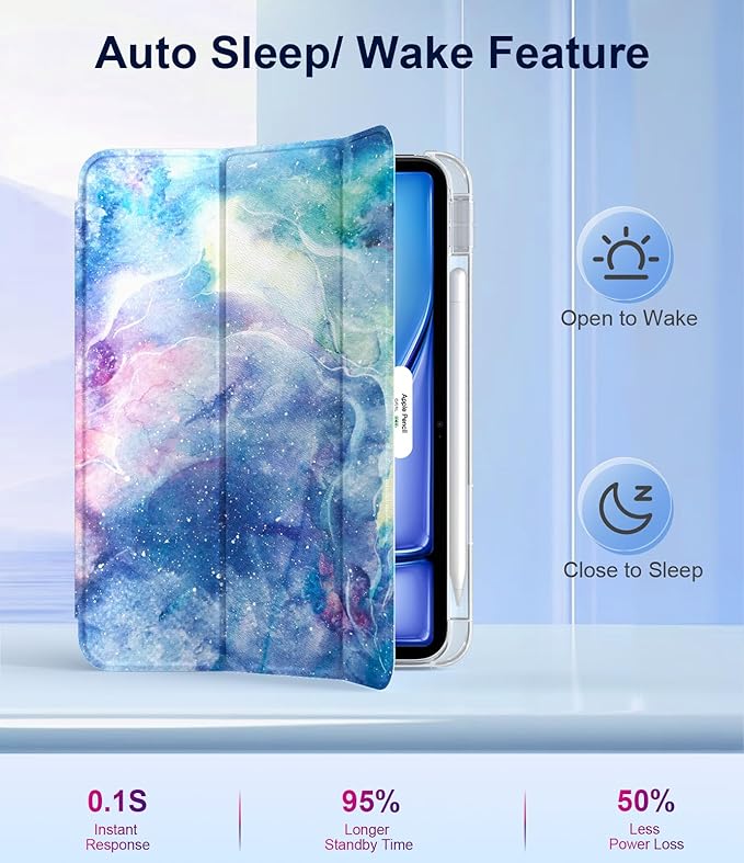 TiMOVO Case for iPad Air 11 Inch M4 2026/M3 2025/M2 2024, iPad Air 5th Generation 2022/4th Gen 2020 10.9 Inch with Pencil Holder, Stand Cover with Translucent Back, Auto Wake/Sleep, Dreamy Nebula