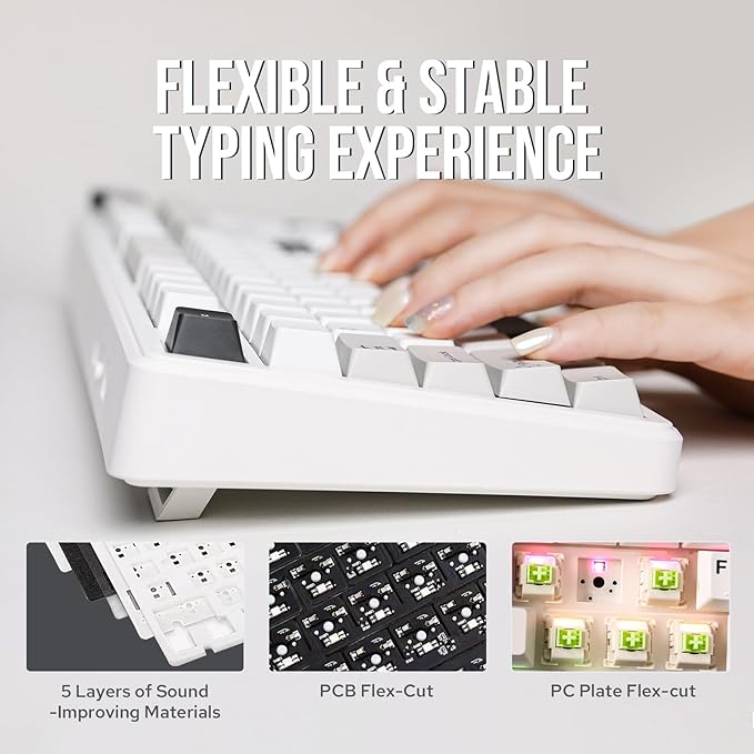 EPOMAKER x Aula F99 Wireless Mechanical Keyboard, Hot Swappable Gasket Custom Gaming Keyboard with Five-Layer Padding, BT/2.4GHz/USB-C, 8000mAh Battery (White Grey, Nimbus V3 Switch)