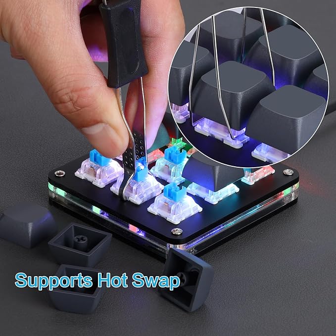Koolertron Macro Programmable Keypad, One Handed Programmable Mechanical Keyboard, RGB Blue Switch Hot Swappable, 9 Keys Backlit Keypad for Working and Gaming, Black