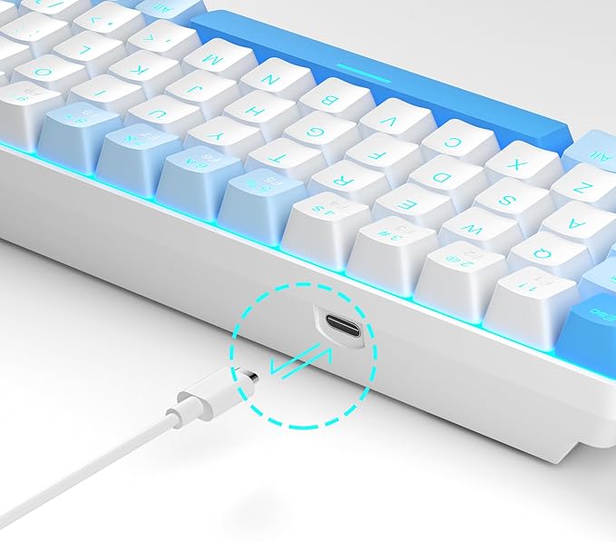 MageGee Portable 60% Mechanical Gaming Keyboard, MK-Box LED Backlit Compact 68 Keys Mini Wired Office Keyboard with Red Switch for Windows Laptop PC Mac - Sky Blue