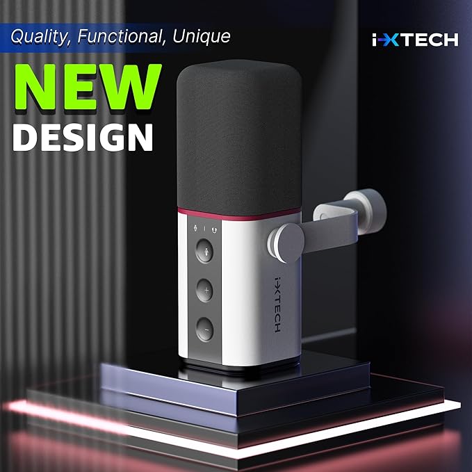 IXTECH Cardioid Dynamic Microphone with Mic Cover, Vocal USB XLR Microphone for Podcasting, Streaming, Recording, Gaming and Voice-Over (White)