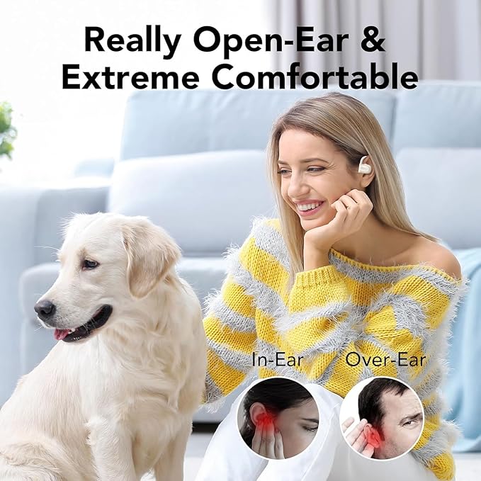 Open Ear Bluetooth 5.3 Headphones, Wireless Earbuds Sport Over Earphones Built-in Mic with Earhooks 75H Playtime Ear Buds LED Display Charging Case, IPX5 Waterproof for Running Fitness,Pearl White