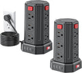 Power Strip Surge Protector Tower,Extension Cord with 12 AC Multiple Outlets 4 USB (1 USB C), SMALLRT Power Strip Tower Desktop Charging Station (Black, 6.5 FT-2PC)