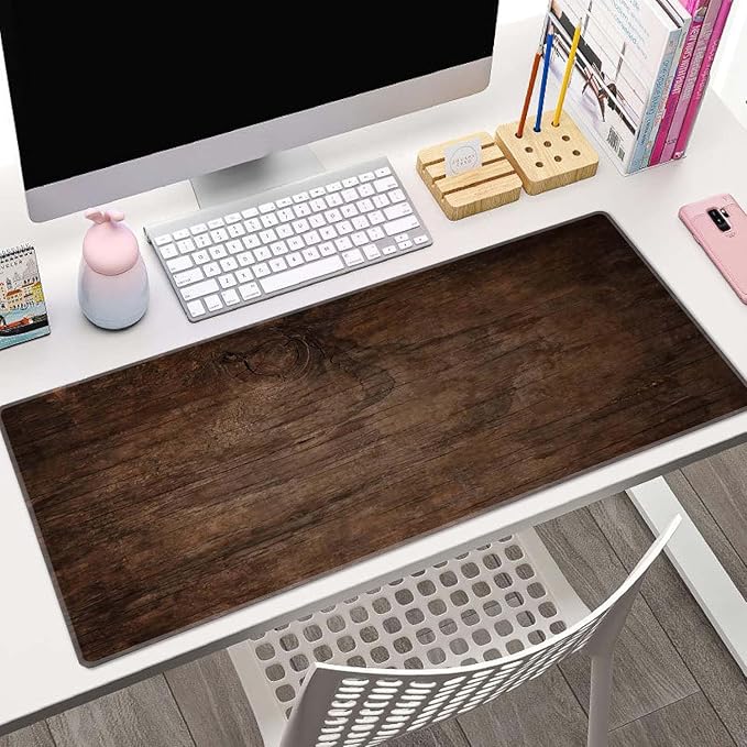 Large Extended Gaming Mouse Pad with Stitched Edges, Non-Slip Waterproof Rubber Base Mouse Pad for Office, Computer, Keyboard, Laptop and Home Desk Pad 31.5 x 11.8 x 0.12 Inch Texture of Bark Wood