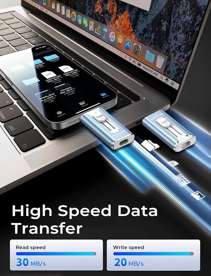 512GB Mini Dual Interface Flash Drive, Portable Memory Stick Compatible with iPhone 17/16/15/14/13/12/11, iPad, Android & PC, Easy to Save Photos, Videos & Files (1 Pack-Mist Blue)
