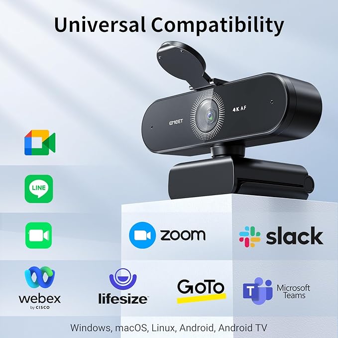 EMEET NOVA 4K Webcam for PC - Ultra 4K HD, PDAF Autofocus, Dual Omnidirectional Mics, 73° FOV, Auto Light Correction, USB-A, Privacy Cover, Ideal for High-End Business Meetings&Live Streaming