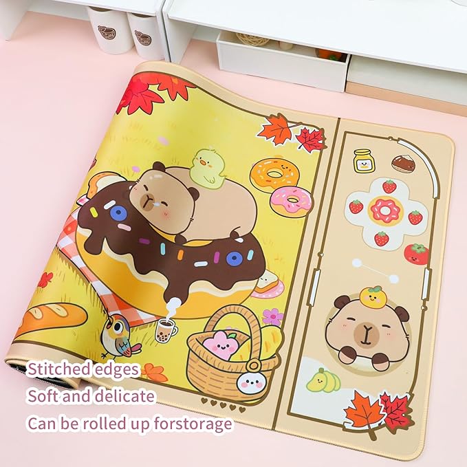 PERFECTSIGHT Cute Capybara Desk Pad Kawaii Desk Mat, Large Gaming Mouse Pad, Funny Deskmat Mousepad, Laptop Keyboard Pad Office Home Decor for Women Girls, Brown