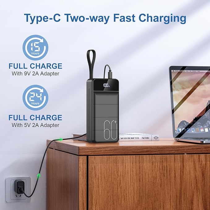 Portable Charger Power Bank 60000mAh Fast Charging 22.5W PD4.0 & QC 4.0 with USB C Battery Pack Charger Portable High Capacity Portable Phone Charger Power Bank for iPhone,Samsung,Travel (Black)