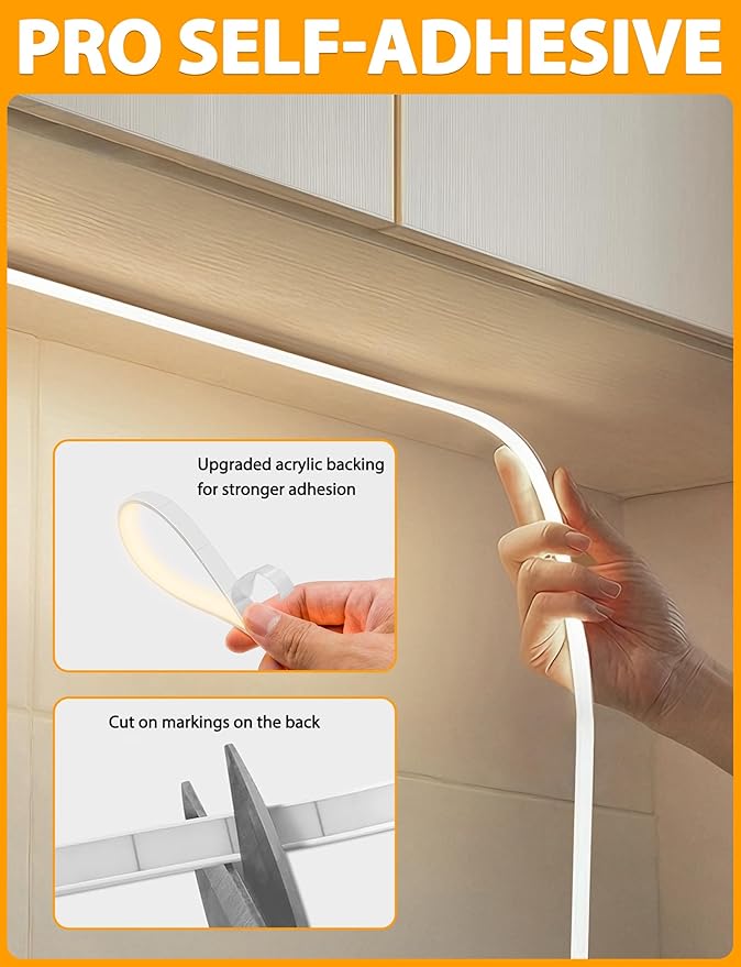 Lamomo COB LED Strip Lights, 9.84Ft Natural White Dimmable Self-Adhesive Led Rope Light with Remote, Flexible Cuttable Waterproof 4000K Silicone Neon Tape Light for Bedroom,Indoor, Cabinet, 10mm Width