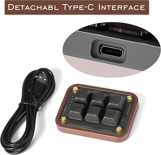 Custom Macro Pad Programmable Designer Mini Keyboard 6 Keys (Bronze,KB06)