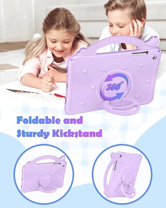 Wazzasoft for Samsung Galaxy Tab A9 Plus Case 11" - Girls Cute Girly Cartoon Kawaii Pretty Purple Unique Design Silicone Cover with Rotating Stand & Strap Women Funda for Samsung A9 Plus Tablet Case
