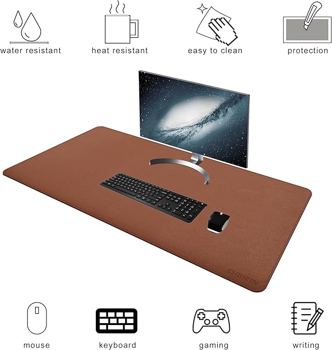 Chihein 39" x 20" 3XL Desk Mat with Cork & PU Leather, Dual Sided Desk Pad, Waterproof Computer Desk Mat for Gaming, Office, Home (Cork/Light Brown)