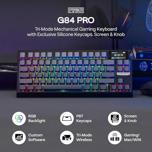EPOMAKER G84 PRO Wireless Mechanical Keyboard, 75% Gaming Keyboard with 8000mAh Battery, PBT Keycaps, 81 Keys, Hot Swap, Custom Driver, RGB Backlight, Gasket-Mount (Black, Creamy Jade Switch)