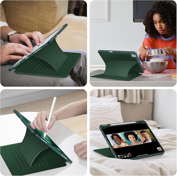 Fintie Magnetic Stand Case for iPad Pro 13-inch (M5) 2025 / (M4) 2024 - Multiple Angles Shockproof Rugged Soft TPU Cover with Pencil Holder, Auto Sleep/Wake, Green
