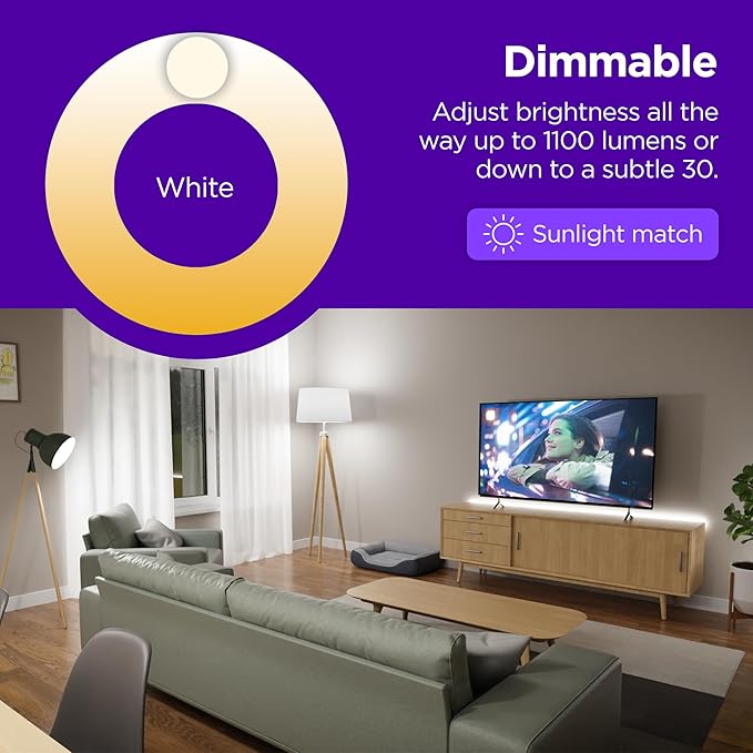 Roku Smart Light Bulbs (Color, 1-Pack) - Dimmable A19 Color Lightbulbs with Adjustable Brightness & Temperature - WiFi Smart Bulbs Works with Roku Voice, Alexa & Google Assistant - Smart Home Products