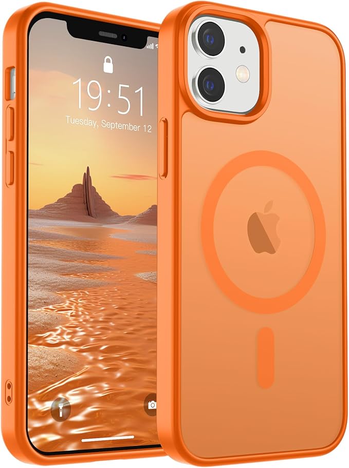 SUPFINE Magnetic for iPhone 12 Case/iPhone 12 Pro Case (Compatible with MagSafe)(Military Grade Drop Protection) Translucent Matte Shockproof Phone Cover,Starry Orange