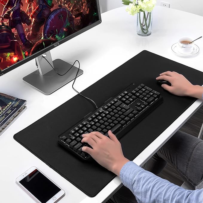 Large Gaming Mouse Pad & Desk Mat (31.5"x11.8") - Non-Slip Rubber Base, Stitched Edge - Black Mousepad for PC, Computer Gaming & Office Work