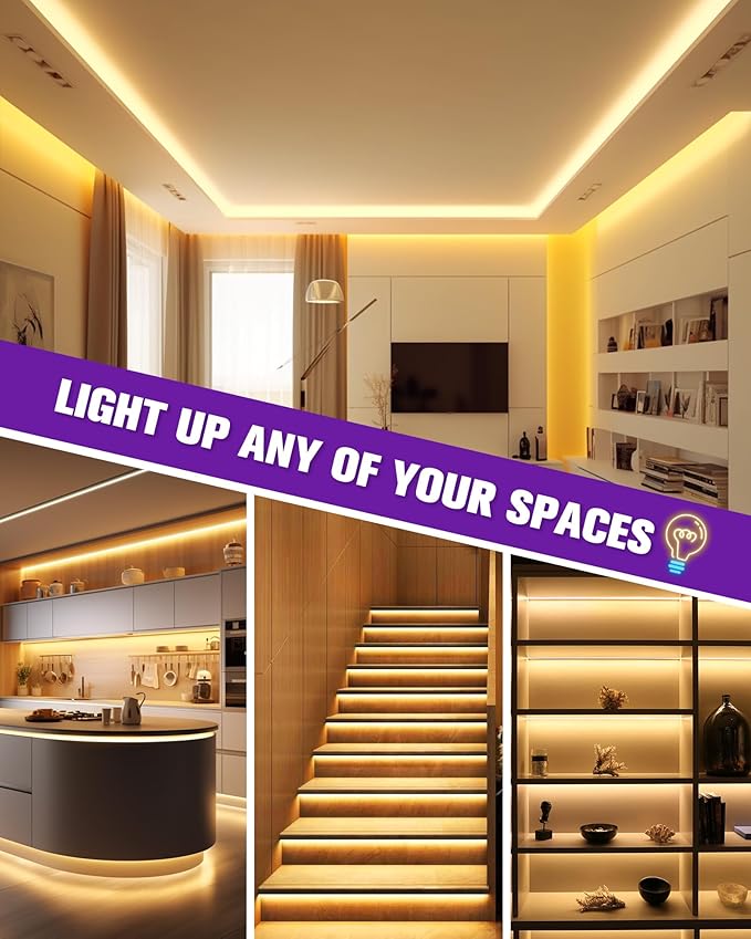 HitLights COB LED Strip Lights Kit Warm White with Remote & 12V Power Supply,16.4ft Dimmable Tape Light 3000K, 2400LEDs, 305+Lm/ft, UL Listed, Flexible Rope Lights for Bedroom Kitchen Cabinet Lighting