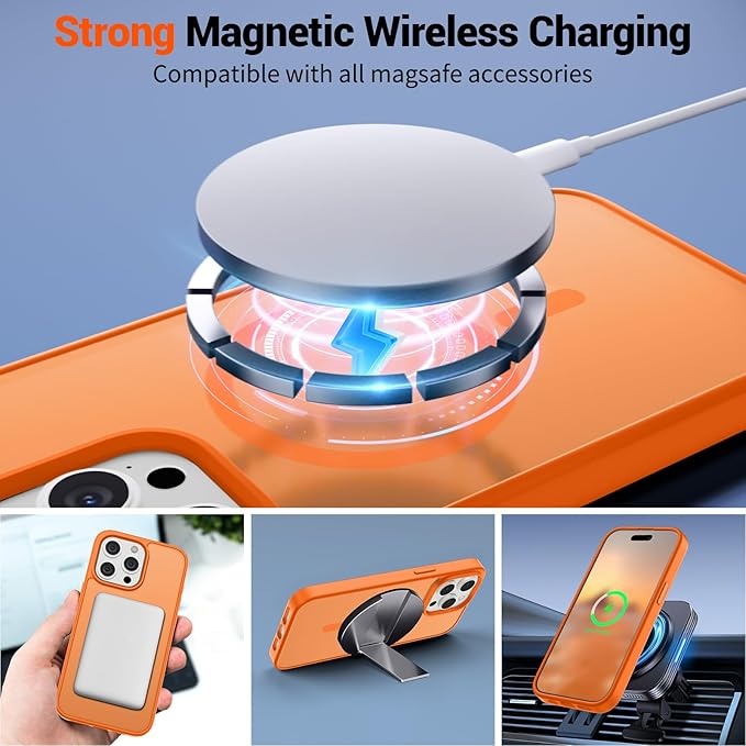 SUPFINE Magnetic for iPhone 15 Pro Case (Compatible with MagSafe) (Military Grade Drop Protection) Translucent Matte Shockproof Phone Cover,Starry Orange