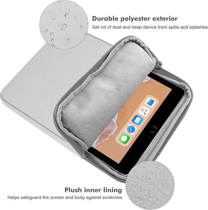 MoKo 9-11 Inch Tablet Sleeve Bag Carrying Case Fits New 11inch iPad Air M4, iPad A16 2025, iPad Pro 11 M4, Air 5/4/3, iPad 10/9/8th Gen, Tab S8/S9 11", Tablet Carrying Case, Gray + White