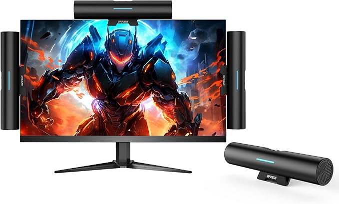 Computer Speakers for Desktop PC Monitor, USB or Type C Plug-in Soundbar, Clip-On Speaker, Wired Laptop Gaming Speakers with Volume Wheel & One-Touch Mute, Compatible with Mac Windows iPhone iPad