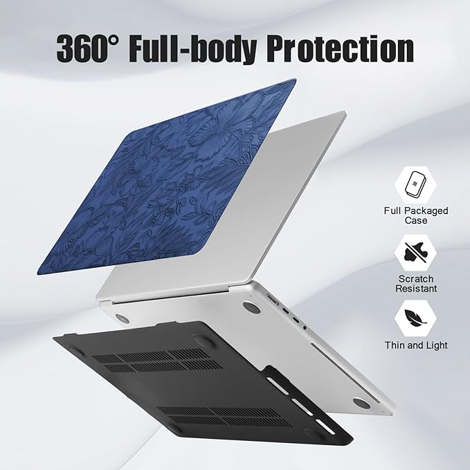 DTangLsm for MacBook Pro 14 inch Case 2026 M5, 2025 2024-2021 M4 M3 M2 M1 A3426 A3427 A3434 A3112 A3185 A3401 A2918 A2992 A2779 A2442 Pro Max, Textured Retro Leather Hard Case & Keyboard Cover, Blue