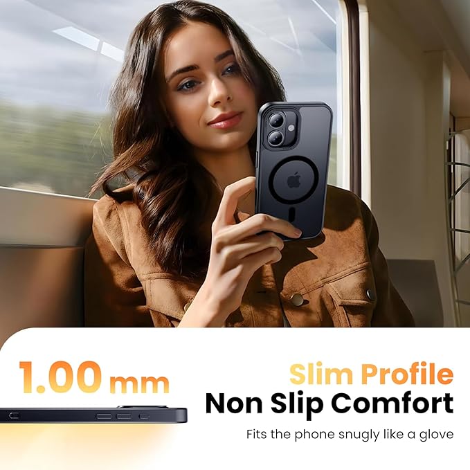 3 in 1 for iPhone 16 Plus Case Magnetic with 1X Screen Protector + 1X Camera Lens Protector [16FT Military-Grade Drop Protection] Translucent Matte Cover for iPhone 16 Plus 6.7", Black