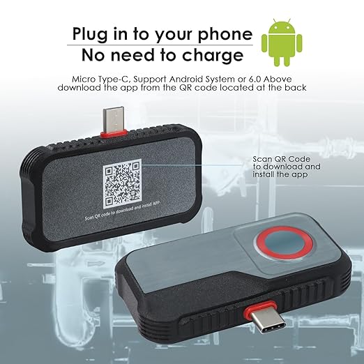 Thermal Camera for Type C Android, 256 x 192 IR High Resolution Thermal Imaging Camera with 8 Color Palettes, Temp Alarm for Electrical, Mechanical