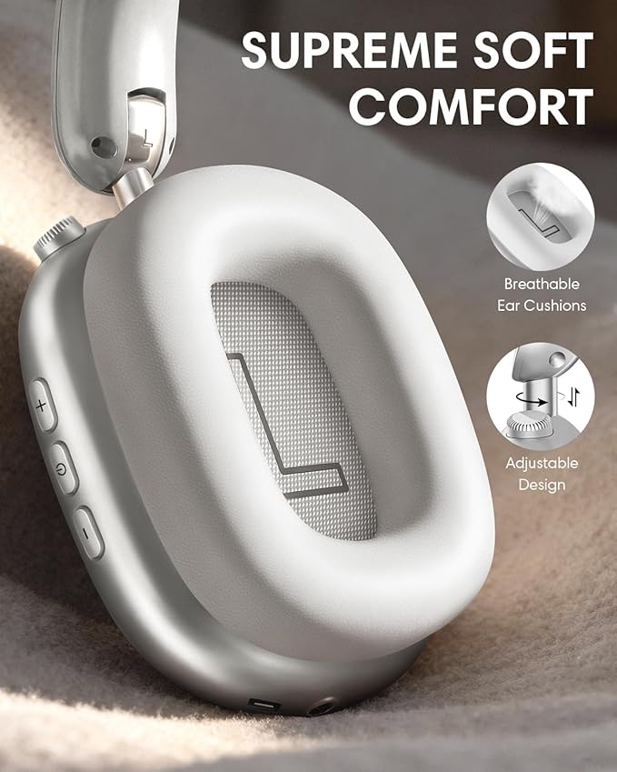 Wentronic Y02 Active Noise Cancelling Headphones, Wireless Over-Ear Bluetooth 5.4 Headphones, Multiple Modes, 60H Playtime, Hi-Res Audio, Big Bass, Foldable Lightweight for Travel Home Office, Silver