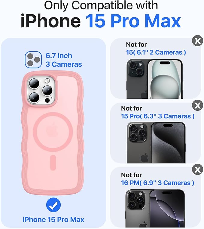 Magnetic for iPhone 15 Pro Max Case[Compatible with MagSafe][Military-Grade Drop Protection][Anti-Yellowing] Shockproof Translucent Matte Cover for iPhone 15 Pro Max Phone Case,Peach Pink