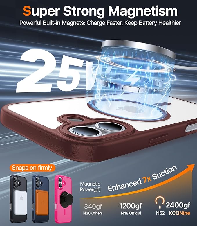 Magnetic for iPhone 17 Case,[Anti-Slip][Compatible with MagSafe][Military Grade Drop Protection] Shockproof Protective Translucent Matte Phone Case for iPhone 17 Case,Wine Red