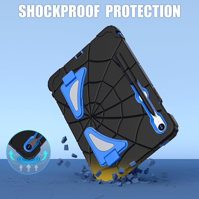 AKABEILA Compatible with Samsung Galaxy Tab S10 FE 2025/Tab S10 Lite 2025 Tablet Case，Lightweight Shockproof Rugged Protective Cover with Kickstand for Kids Children Boys Babies Black Blue