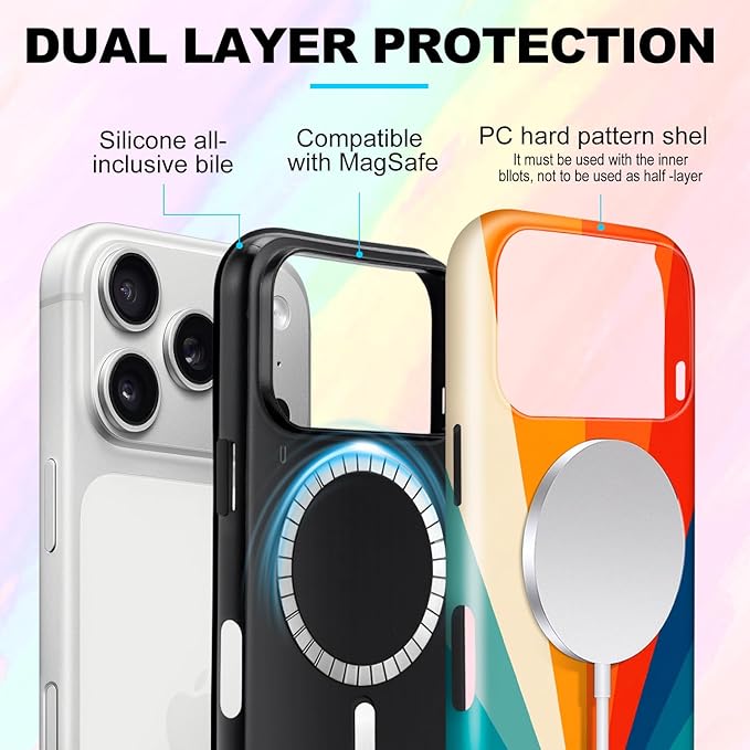 Magnetic for iPhone 17 Pro Max Case Cute Stripes Phone Case, Shockproof Slim TPU and Hard PC Protective Phone Cover Compatible with MagSafe Designed for Women Girls,Retro Diffuse