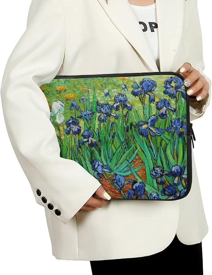 Irises Painting Laptop Sleeve 10 Inch for Women Exquisite Van Gogh Painting Pattern Computer Bag with Funny Design Lightweight Multiple & Neatly Organizers for On-The-Go Essentials