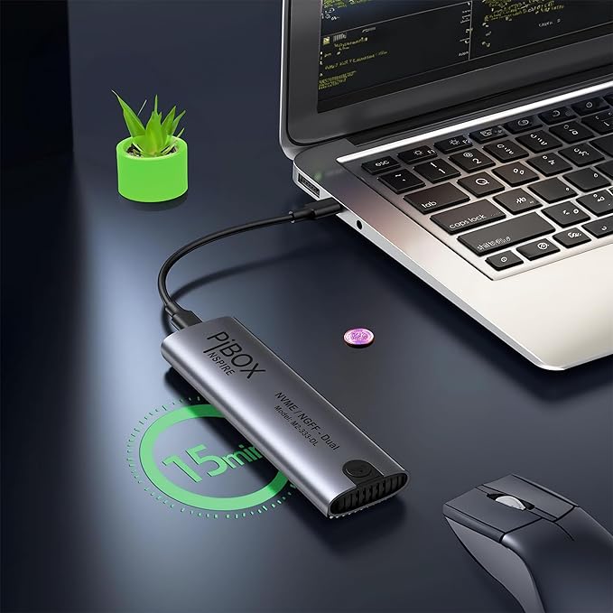 PiBOX India NVMe M2 Enclosure - Dual Protocol USB 3.2 Tool-Free Case, PCI-E Reader, USB-C, M & B+M Keys, 2230/2242/2260/2280 SSDs