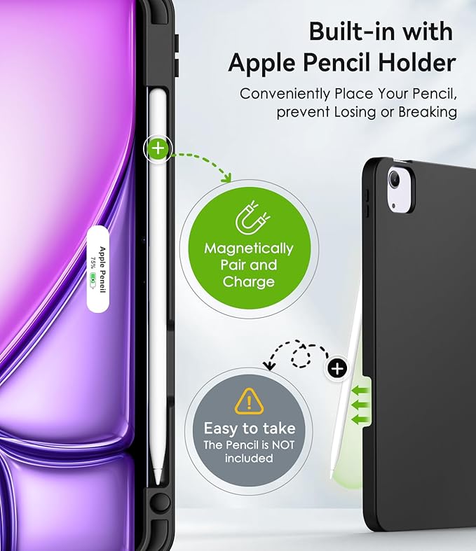 ZoneFoker Case for iPad Air 11-inch M3/ M2 (2025/2024), iPad Air 5th/4th Generation 10.9'' (2022/2020), iPad Pro 11 (4th/3rd/2nd/1st Gen), Multi-Angle Stand Cover with Pencil Holder, Marble Purple