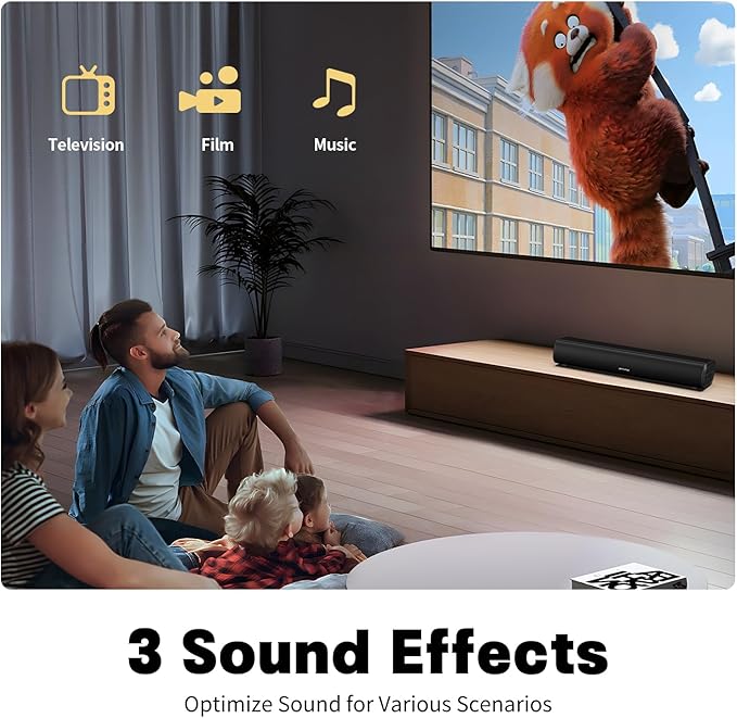 Rythflo Sound Bar for Smart TV, 16'/60W Soundbar with Impactful Bass, Dynamic Light and Remote Control, Wall Mountable TV Speakers with Bluetooth/Optical/3.5MM AUX for Gaming/PC/Projector