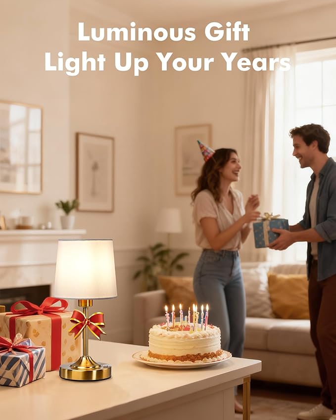 Cordless Table Lamp, 5000mAh Rechargeable LED Desk Lamp with 3-Level Dimmable Brightness, Portable Nightstand Light for Bedroom, Living Room, Bedside, Dining Room (Polished Gold) - 2 Pack