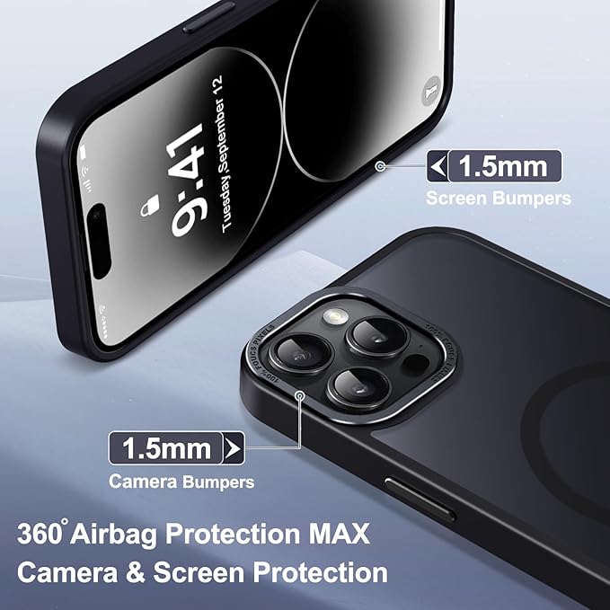 Newfuture Designed for iPhone 14 Pro Case with Magnetic [13 FT Military Drop Protection] [Compatible with Magsafe] Slim Translucent Matte Shockproof with Anti-Fingerprint Phone Case, Black