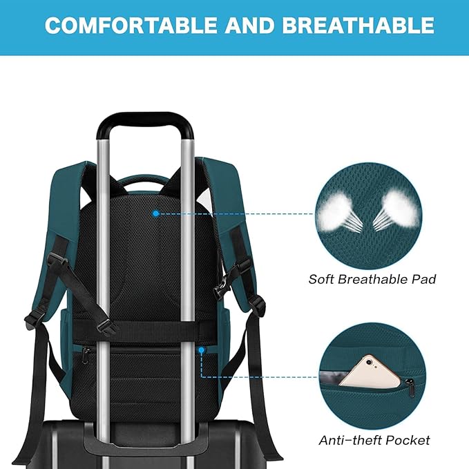 MOSISO 15.6-16 inch 35L Laptop Backpack with USB Charging Port for Women Men, Waterproof Hardshell Travel Business Computer Bag, Anti-Theft Daypack with Luggage Strap, Teal Green